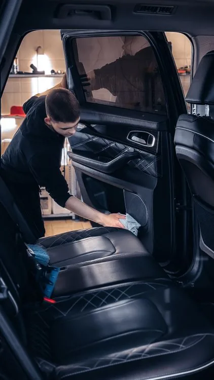 Cloth cleaning a car door pocket